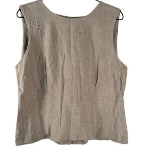VTG Dawn Joy Fashions Women's Beige Preppy Classic Linen Blend Sleeveless Top 14